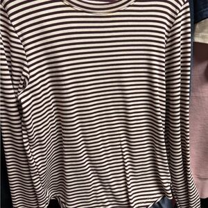 American Eagle Striped Cream and Brown Women's Top XL NWOT
